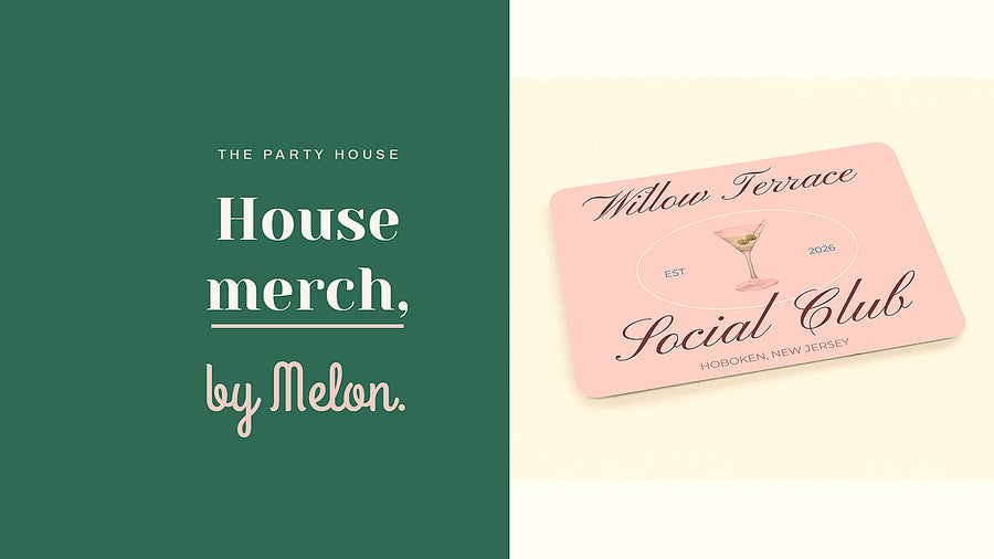 A custom House Merch postcard personalized with a house name — a guest keepsake by Kalah Melon, By Melon stationery