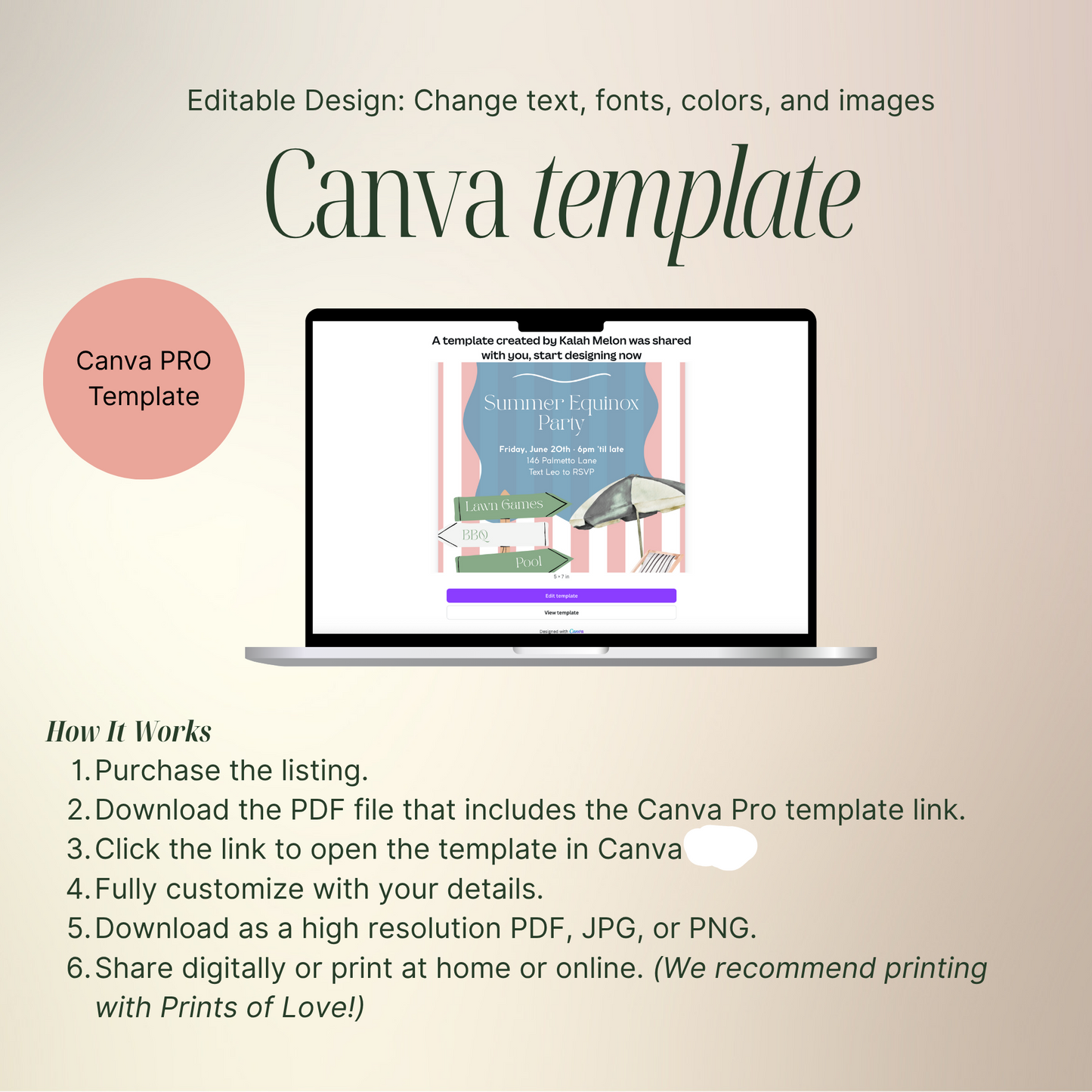 Canva template with laptop displaying a design on a beige background