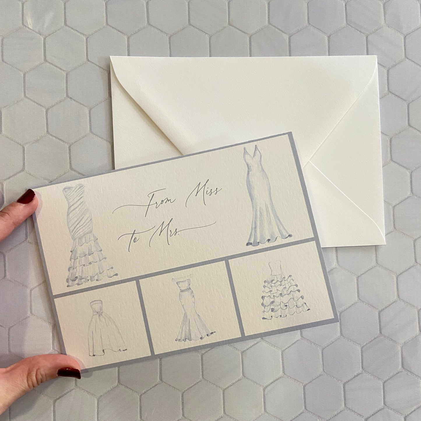 Luxury Watercolor Wedding Dress Greeting Card for Engagement and Wedding Celebrations