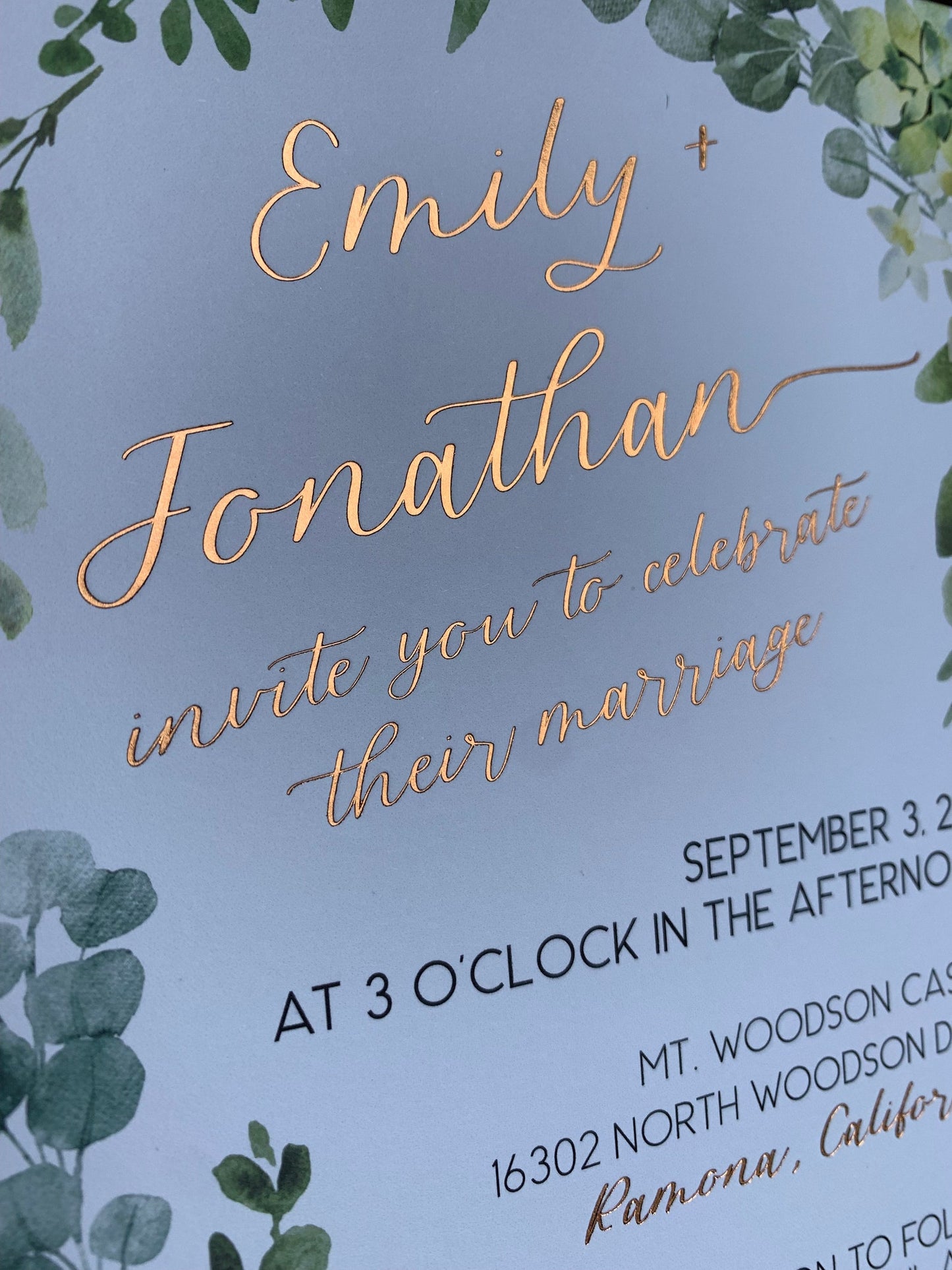 5x7 Green Eucalyptus Wedding Invitation - FOIL