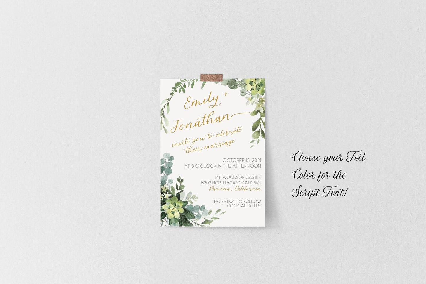 5x7 Green Eucalyptus Wedding Invitation - FOIL