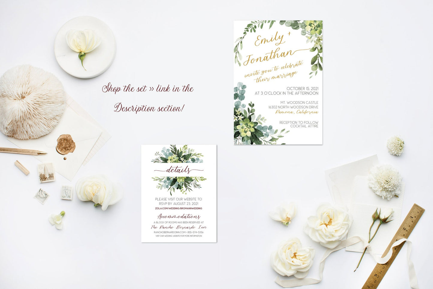 5x7 Green Eucalyptus Wedding Invitation - FOIL