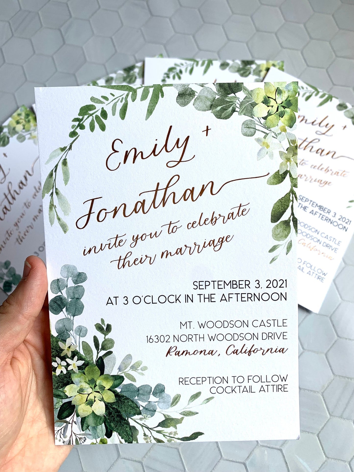 5x7 Green Eucalyptus Wedding Invitation - FOIL