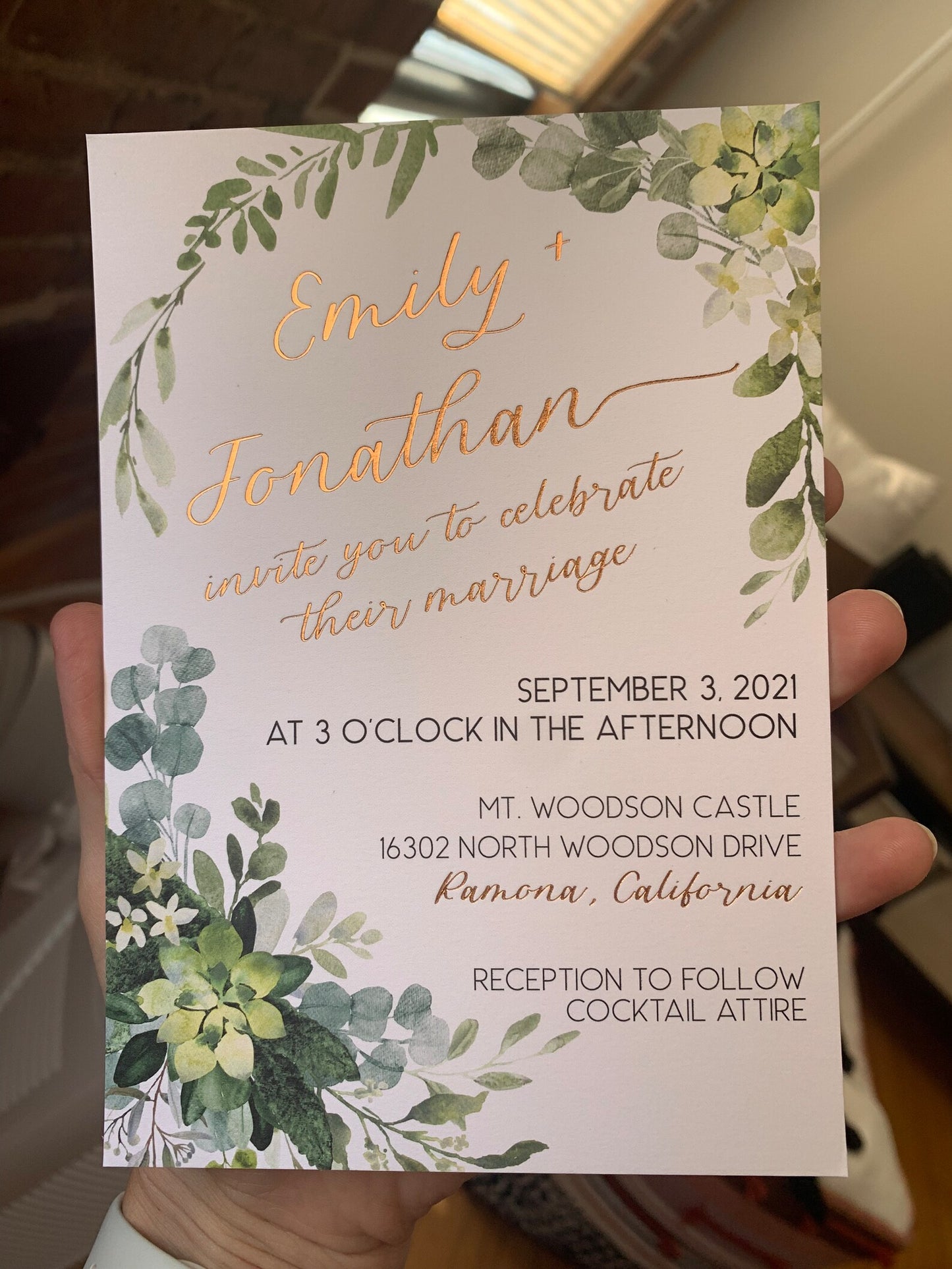 5x7 Green Eucalyptus Wedding Invitation - FOIL