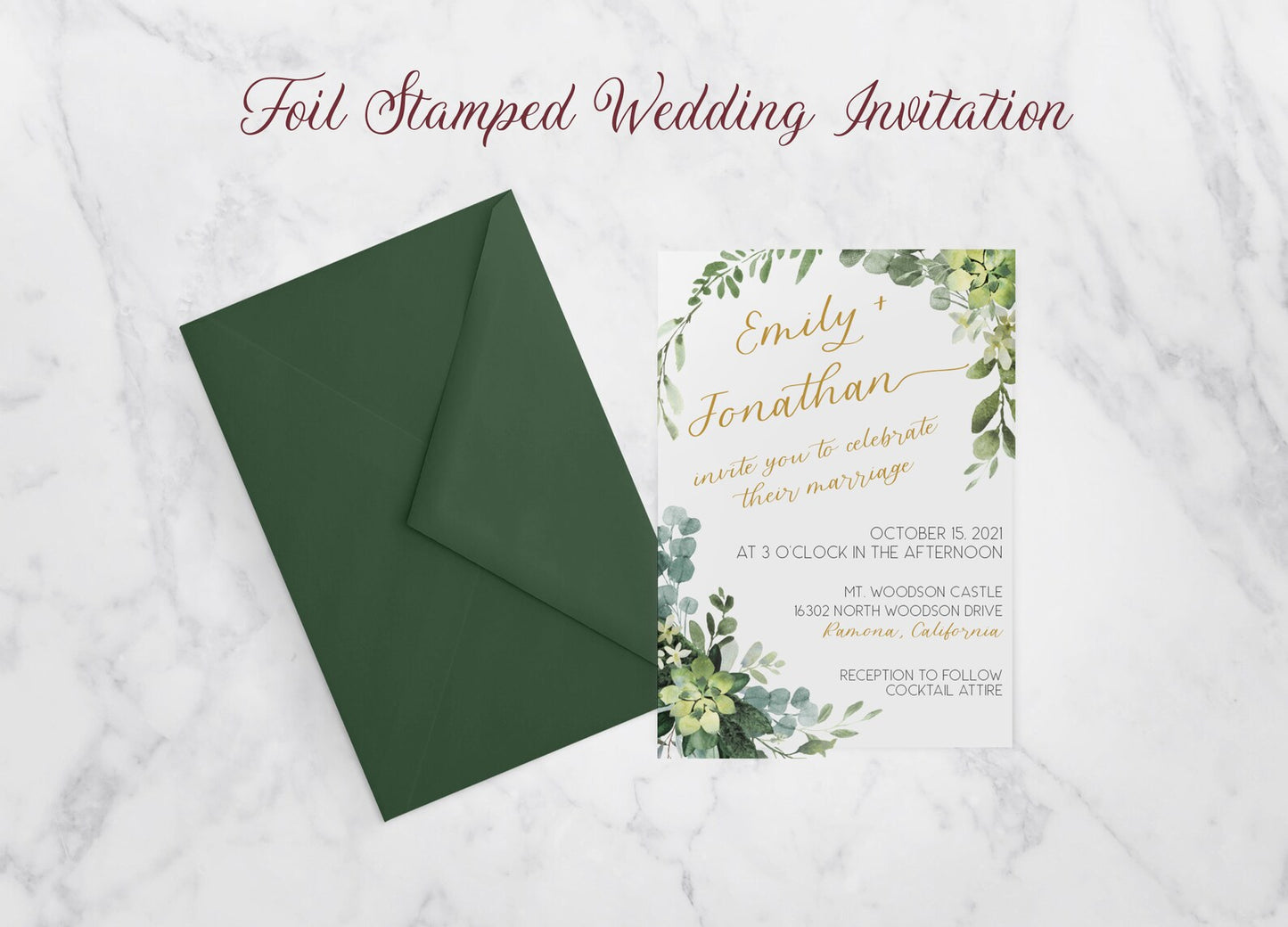 5x7 Green Eucalyptus Wedding Invitation - FOIL