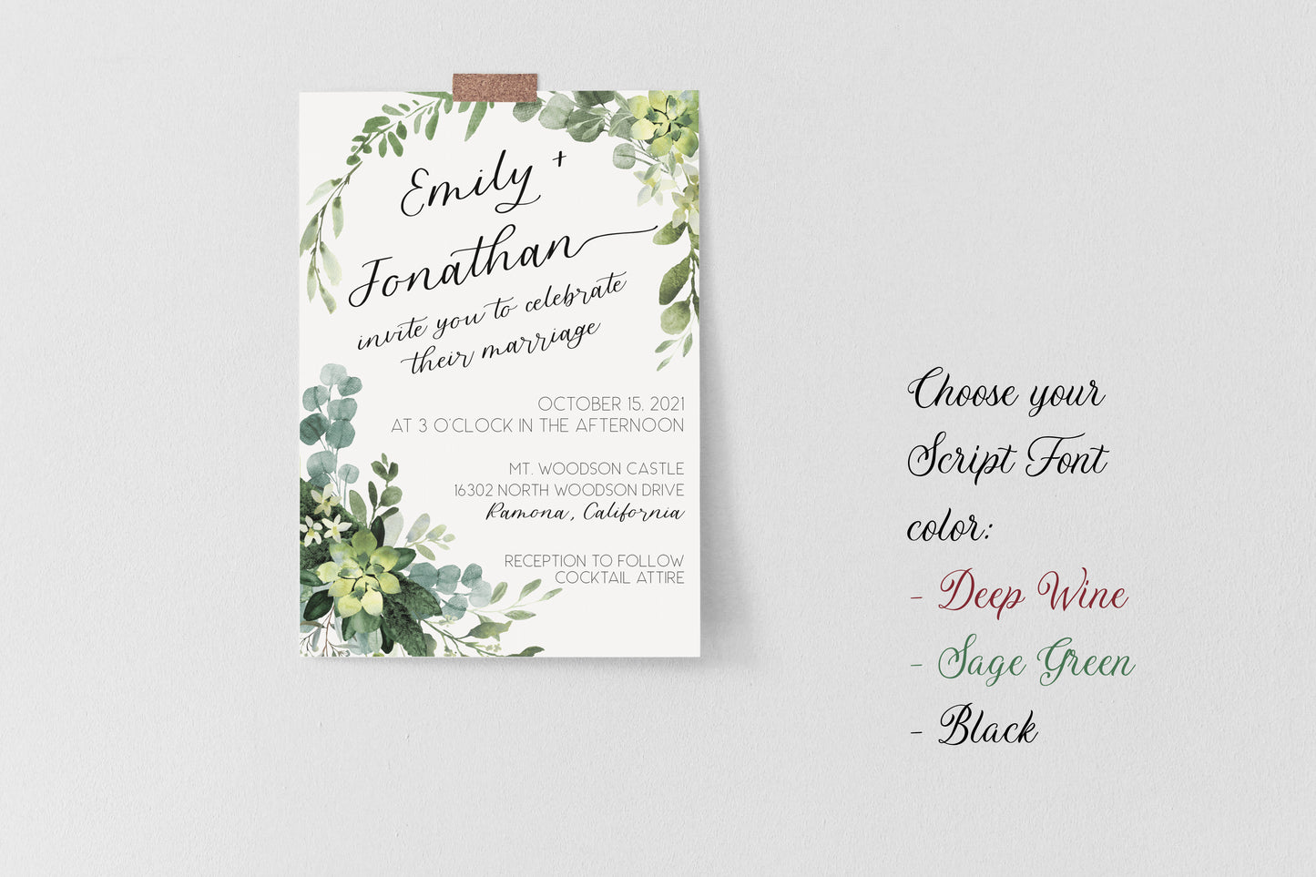 5x7 Green Eucalyptus Wedding Invitation