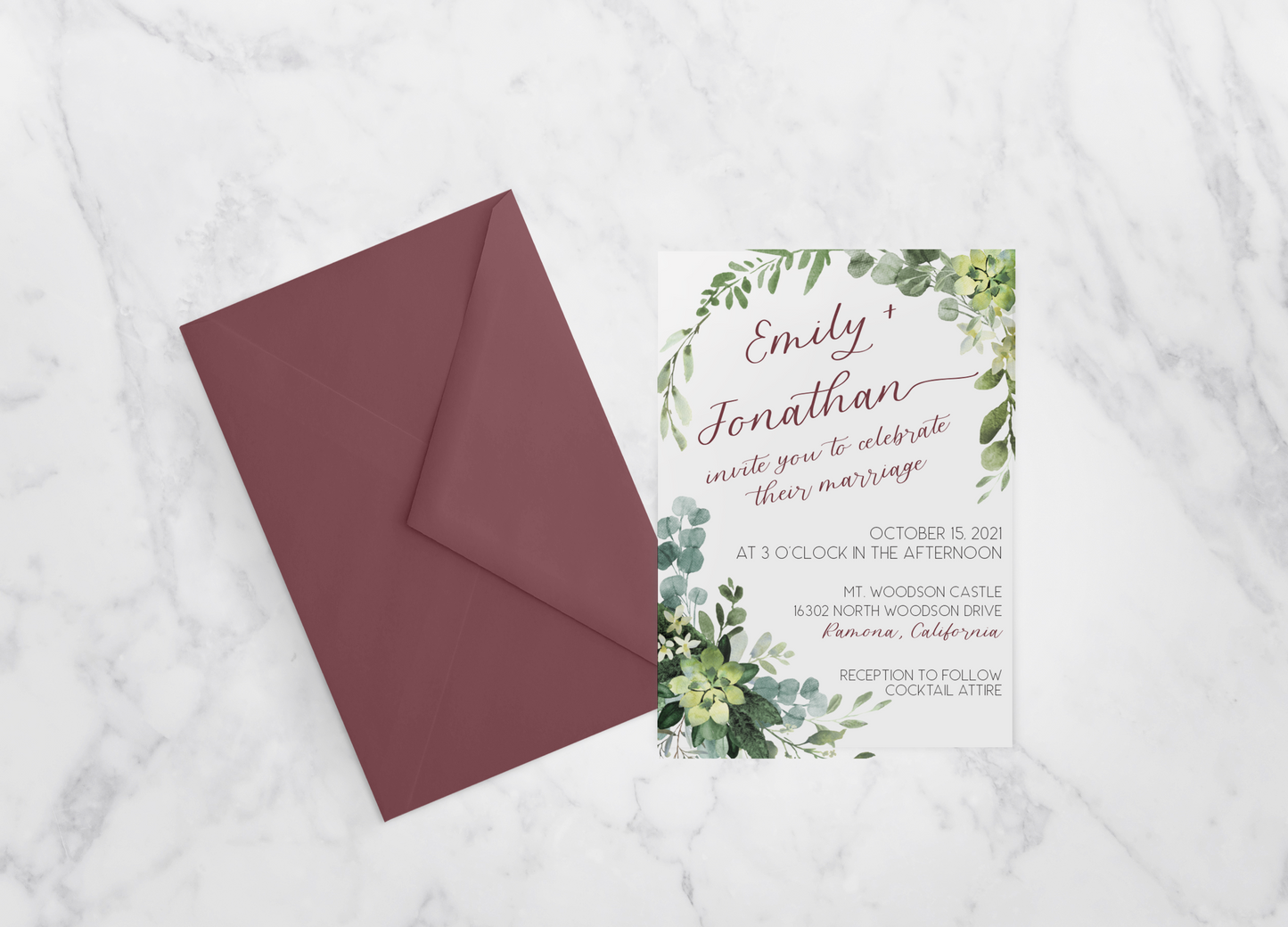 5x7 Green Eucalyptus Wedding Invitation