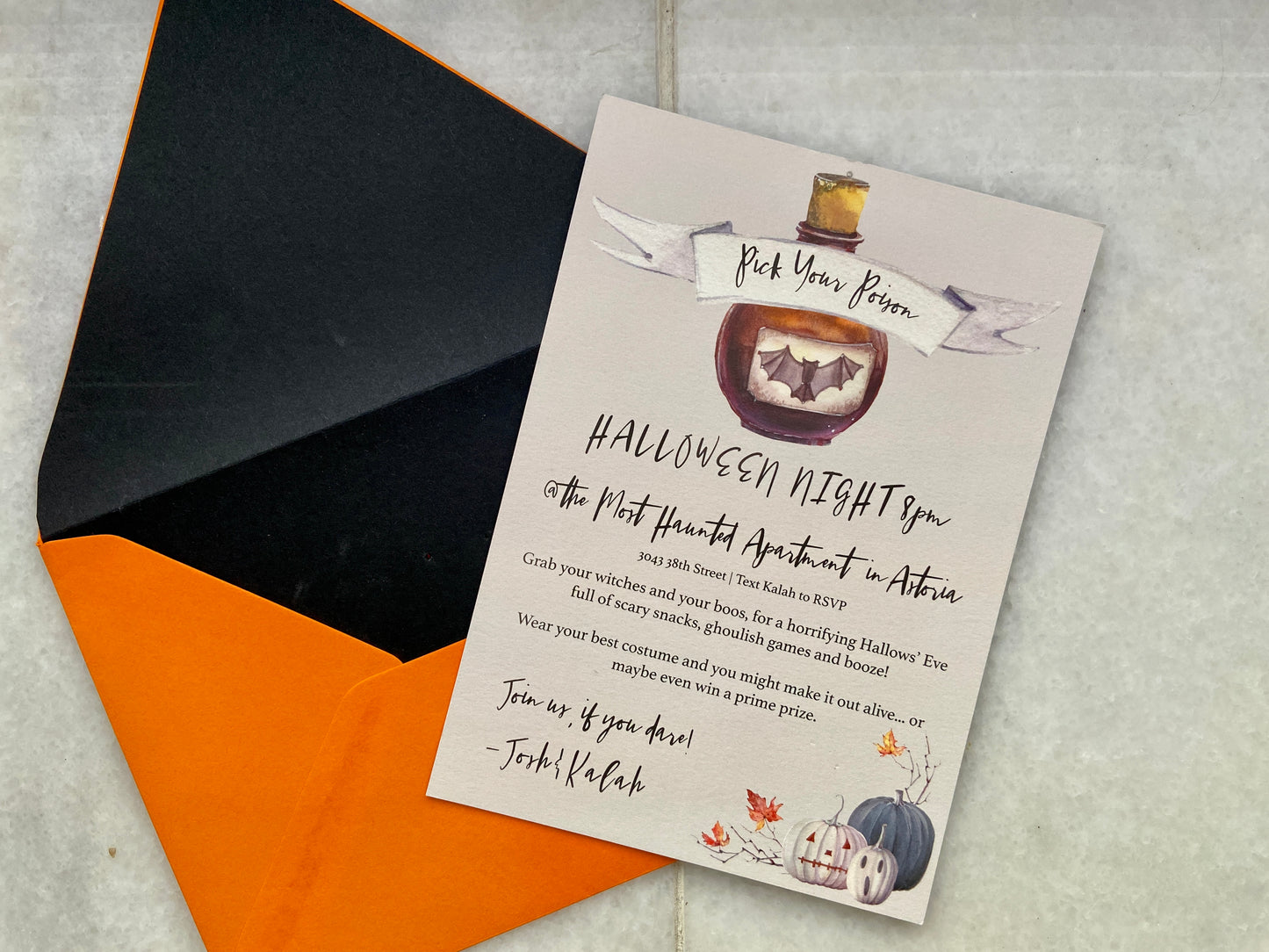 Pick your poison halloween birthday party invite