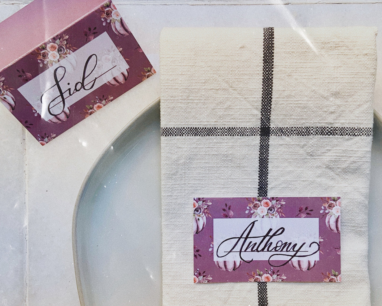 Purple Pumpkin Thanksgiving Place Cards - Digital Download