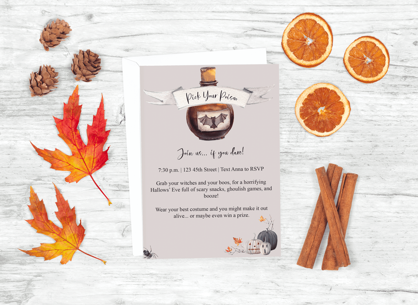 Pick Your Poison Halloween party invite