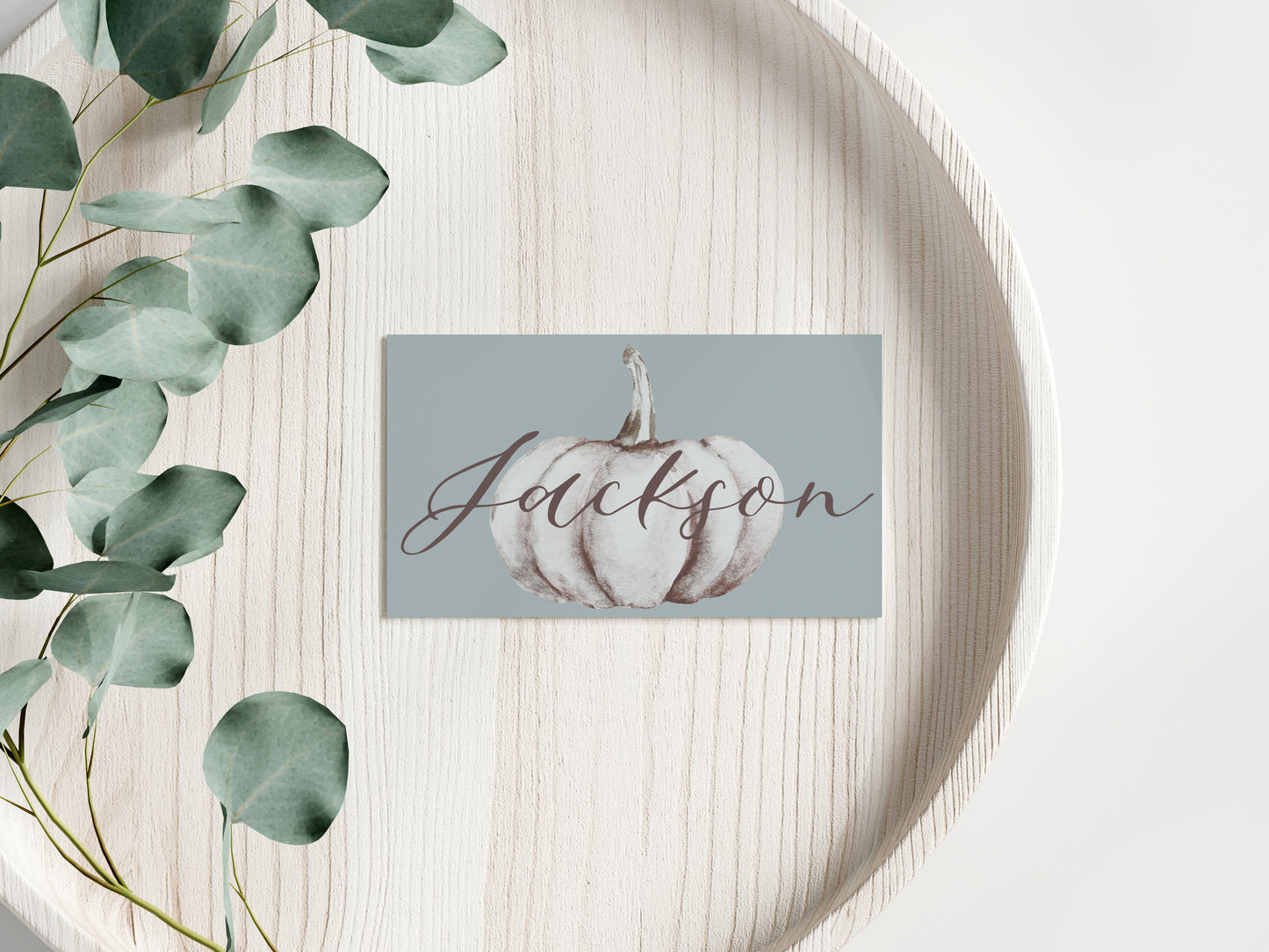 Calligraphy Order | Vintage Blue Pumpkin Thanksgiving Place Card