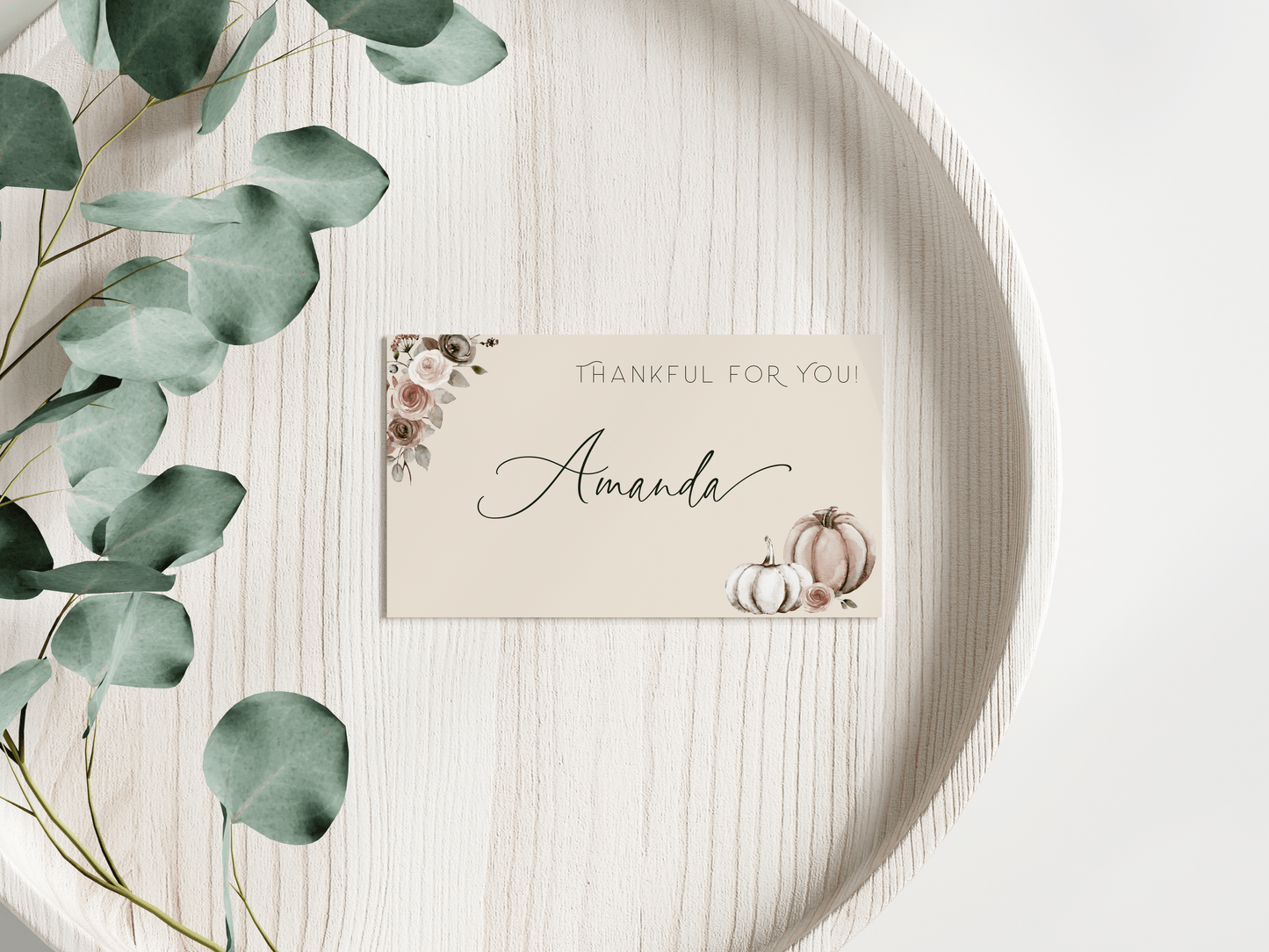 Fall Floral Pumpkins Thanksgiving Place Card