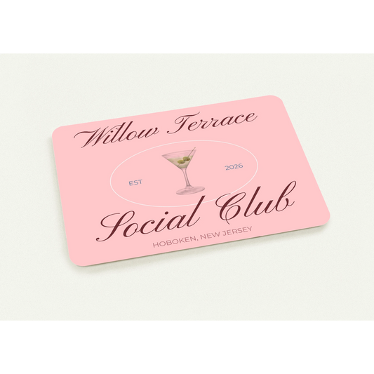 Personalized By Melon house postcard with a custom blush-pink design for welcoming guests