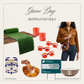 Game day hosting essentials including a table with grass runner, decorative items, and a person holding a bag.