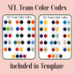 NFL team color codes chart on a pink background