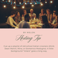 People sitting around a table at night with string lights above, featuring a 'Hosting Tip' by Melon.
