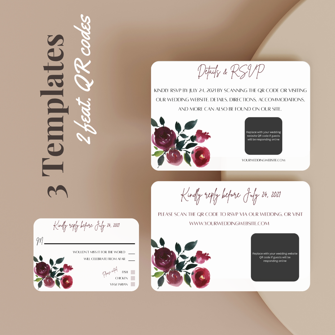 Burgundy Floral RSVP Card Template – 3.5x5 Canva Design
