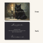 Double-sided Halloween Canva invitation template preview with gothic black cat design, front and back view.