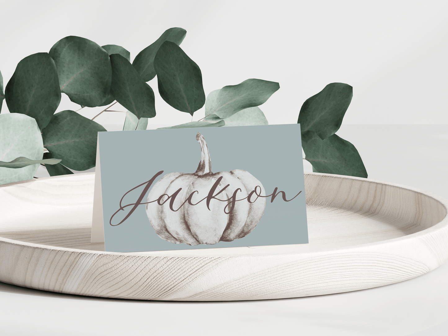 Calligraphy Order | Vintage Blue Pumpkin Thanksgiving Place Card